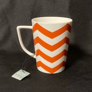 Arthur Wood White And Orange Chevron Striped 14 oz Ceramic Mug
